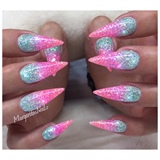 Mint Green And Pink Ombr&#233; Glitter Nails 
