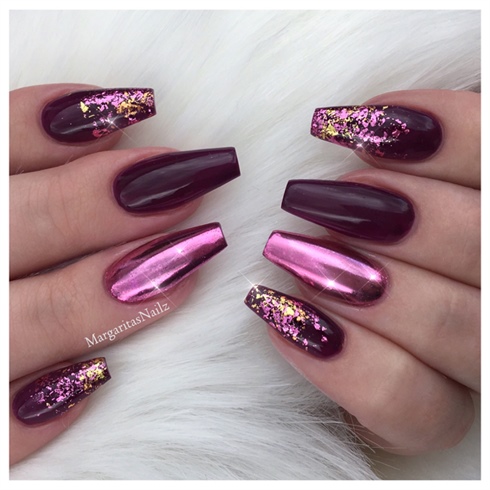 Pink Chrome And Ombr&#233; Coffin Nails 