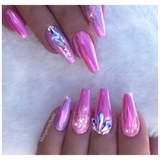 Pink Chrome Coffin Nails 