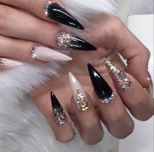 Black Bling Stiletto Nails - Sunkissed Nails