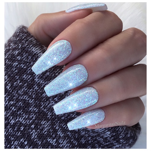Ice Blue Glitter Nails 