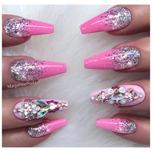 Barbie Pink Glitter Ombré Coffin Nails - Nail Art Gallery