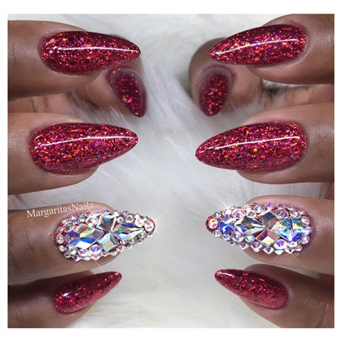Red Glitter Bling Nails 
