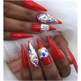 Red Bling Stiletto Nails 