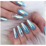 Ice Blue Chrome Coffin Nails 