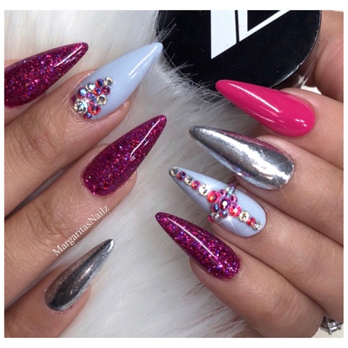 Pink And Silver Glitter Nails 