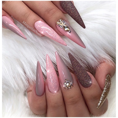 Ombr&#233; And Glitter Bling Stiletto Nails