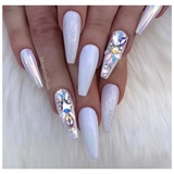 White Bling Coffin Nails 