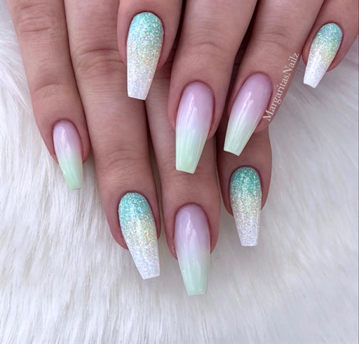 Lime Green Ombr&#233; Coffin Nails 