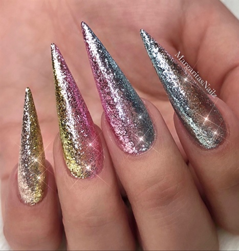 Rainbow Glitter Ombr&#233; Stiletto Nails 