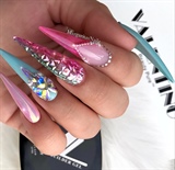 Pink Glass Bling Stiletto Nails 