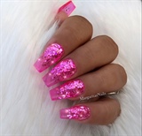 Clear Pink Jelly Glitter Ombr&#233; Nails 