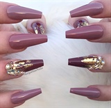 Mauve And Gold Bling Coffin Nails 
