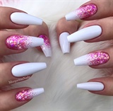 White Pink Glitter Ombr&#233; Coffin Nails 