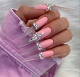 Clear Bling Matte Pink Stiletto Nails 