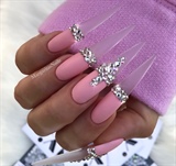 Clear Matte Bling Pink Stiletto Nails 