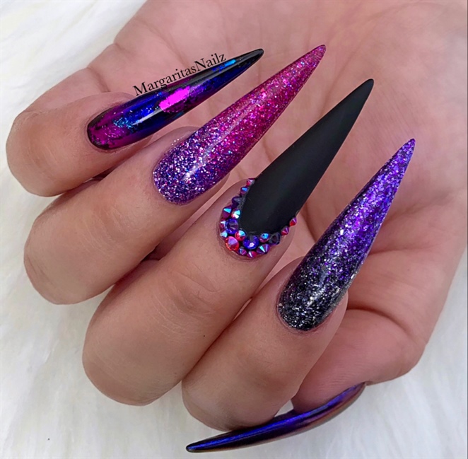 Purple Glitter Ombré Black Matte Nails - Nail Art Gallery