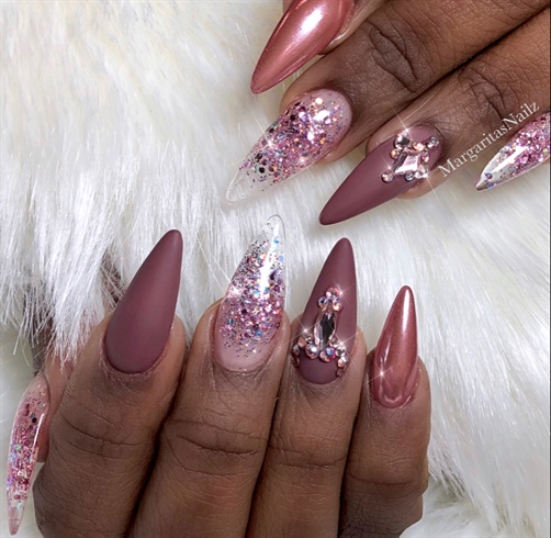 Rose Gold Clear Matte Almond Nails 