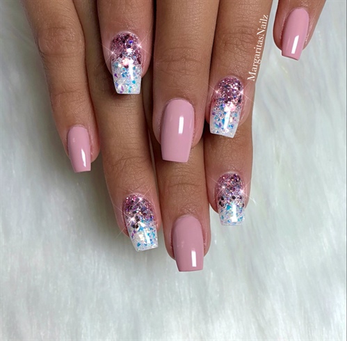 Nude Pink Glitter Ombr&#233; Nails 