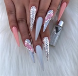 Grey Pink Silver Bling Stiletto Nails 