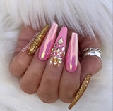 Pink Gold Chrome Bling Coffin Nails 