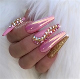 Pink Chrome Gold Bling Coffin Nails 