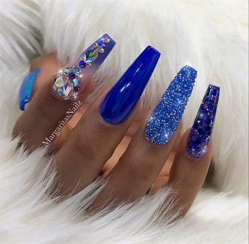 Royal Blue Ombr&#233; Bling Coffin Nails 