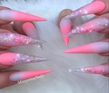 Coral Ombr&#233; Glitter Matte Stiletto Nails