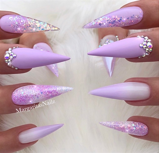 Lavender Lilac Ombr&#233; Bling Stiletto Nail