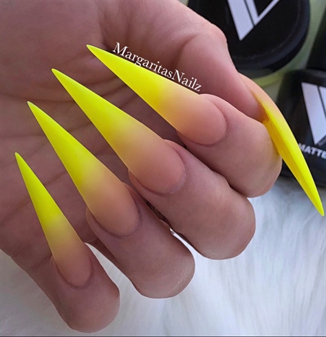 Neon Yellow Ombré Matte Stiletto Nails 