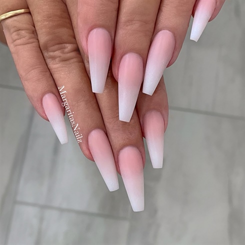 Pink And White Ombr&#233; Matte Coffin Nails