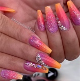 Purple Coral Pink Ombr&#233; Bling Nails