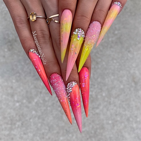 Yellow Pink Coral Ombr&#233; Bling Stilettos 