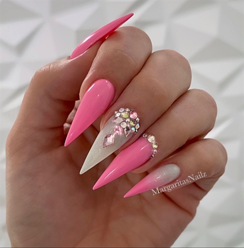 Pink Ombr&#233; Bling Stiletto Nails 