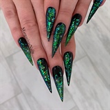Black Green Glitter Bling Stiletto Nails
