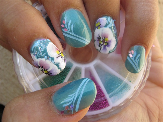 beautiful teal one stroke nails