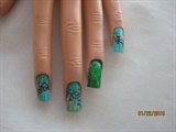beautiful blue  &amp; teal  flowers nails
