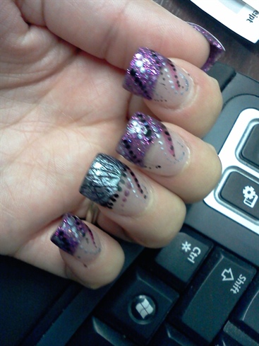 purple glitter acrylics hand painted 3