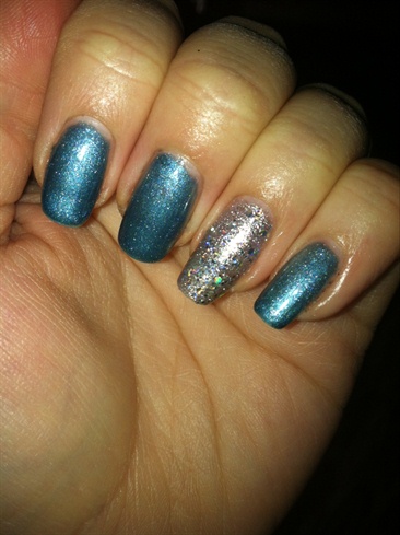 Frosty Blue With Silver Holo Accent Nail