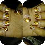 simple nail art on gold and brown  paint