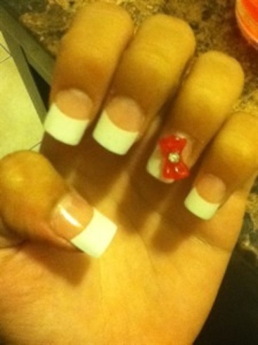perm french tips with acrylic bow
