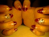 nail art  over red french almond nail