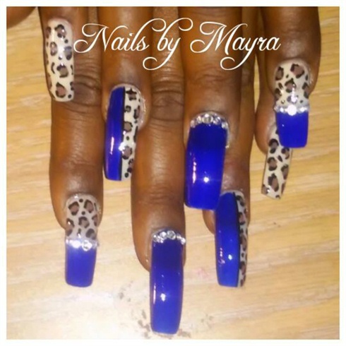 blue leopard and crystal studs 
