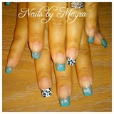 light blue and leopard print nails