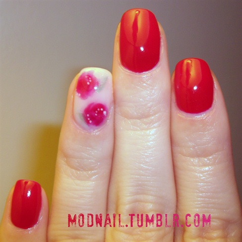 Red Gelish with Flowers