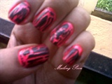 Hot pink nails with Black Shatter