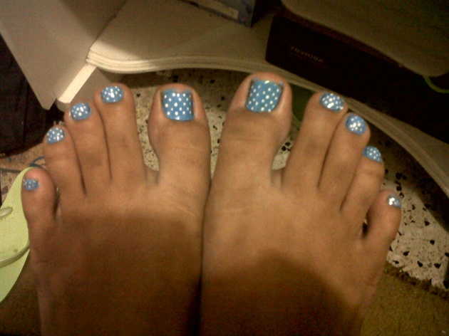 Baby blue with white polka dot toes