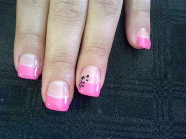 Pink With Stars Gel Nails