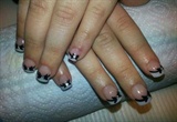 French Manicure with black ribbons