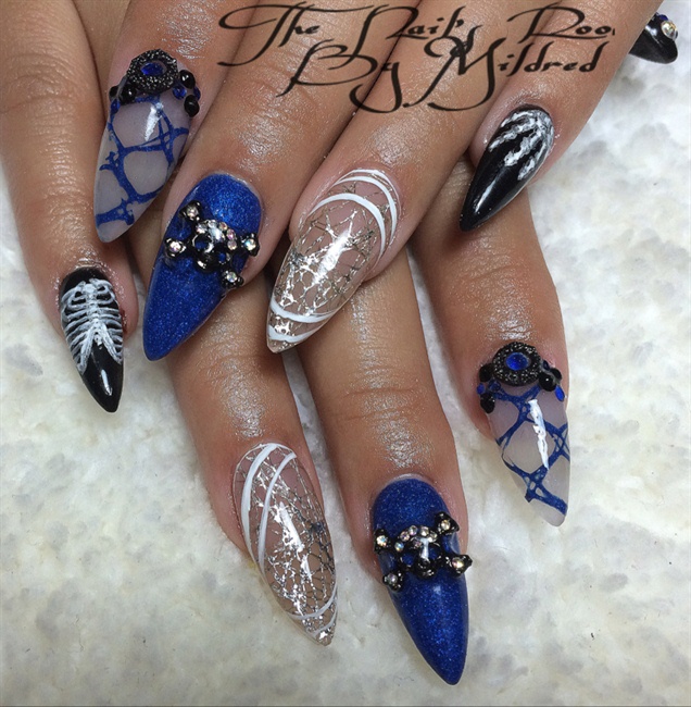 Halloween Nails With Hand Painted Detail - Nail Art Gallery